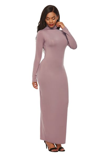 swvws Mock Neck Long Sleeve Maxi Slim Dress