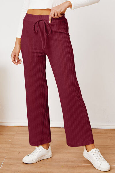 swvws Textured Elastic Waist Straight Pants