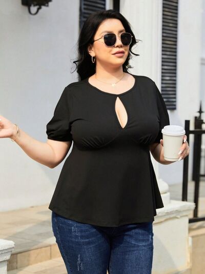 swvws Plus Size Cutout Short Sleeve Blouse