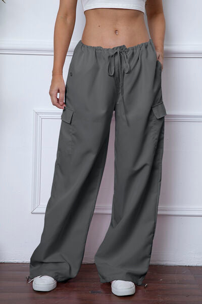 swvws Drawstring Waist Pants with Pockets