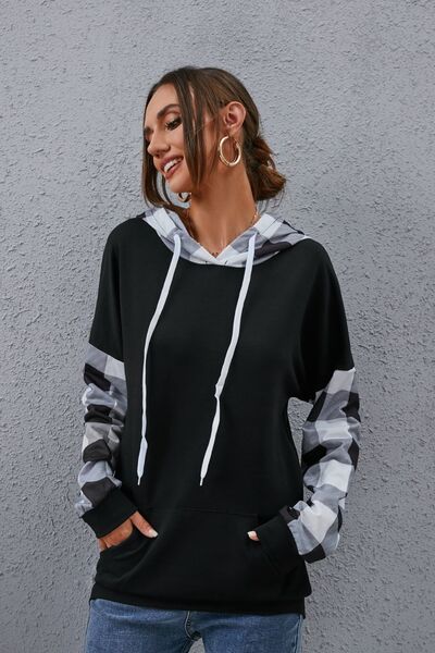 swvws Plaid Drawstring Dropped Shoulder Hoodie