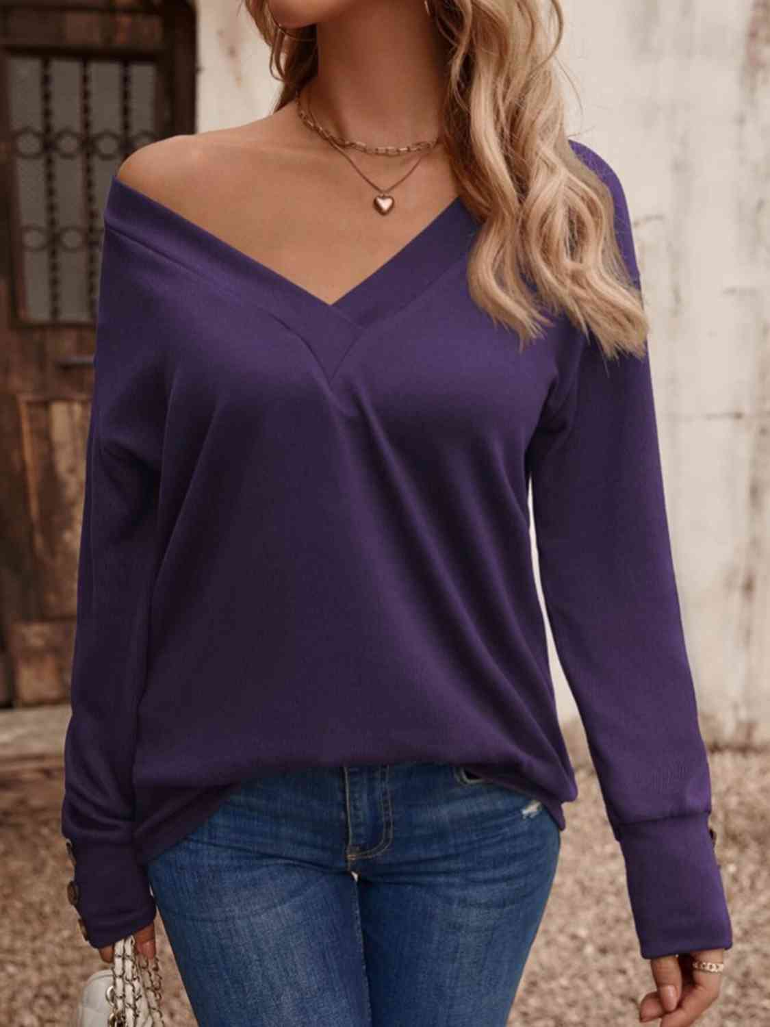 swvws V-Neck Long Sleeve Top