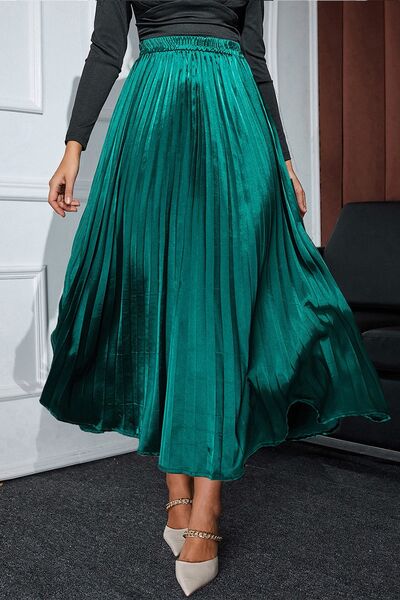 swvws Pleated Elastic Waist Midi Skirt