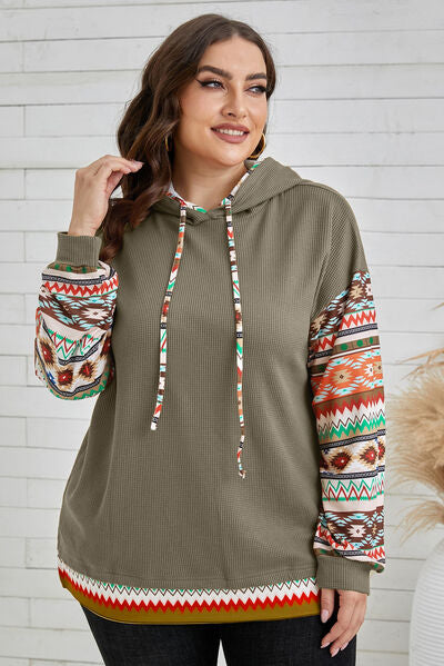 swvws Plus Size Waffle-Knit Geometric Dropped Shoulder Hoodie