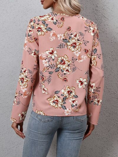 swvws Printed V-Neck Long Sleeve Blouse