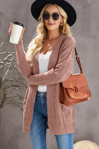 swvws Cable-Knit Open Front Dropped Shoulder Cardigan