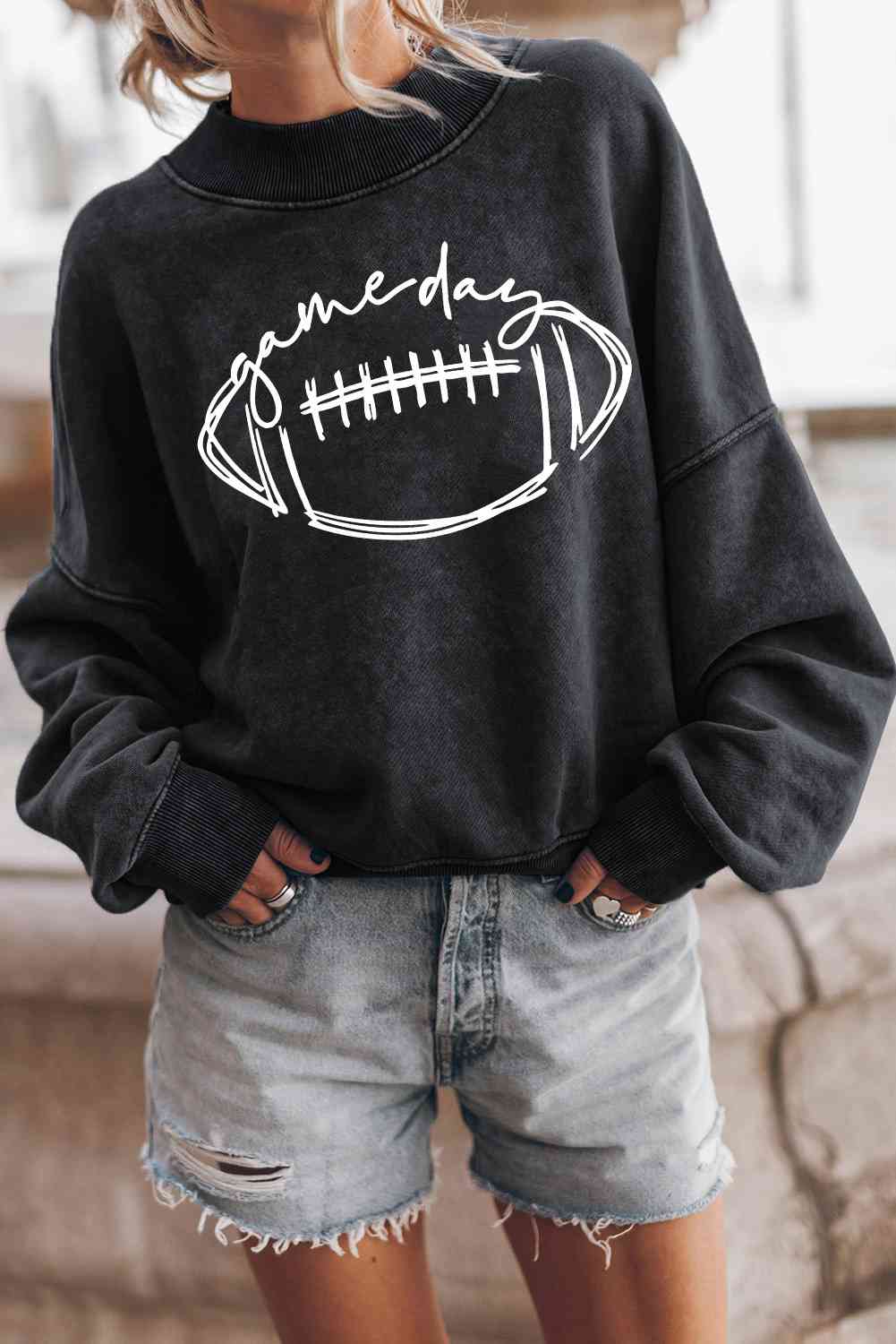 swvws Round Neck Long Sleeve FOOTBALL Graphic Sweatshirt