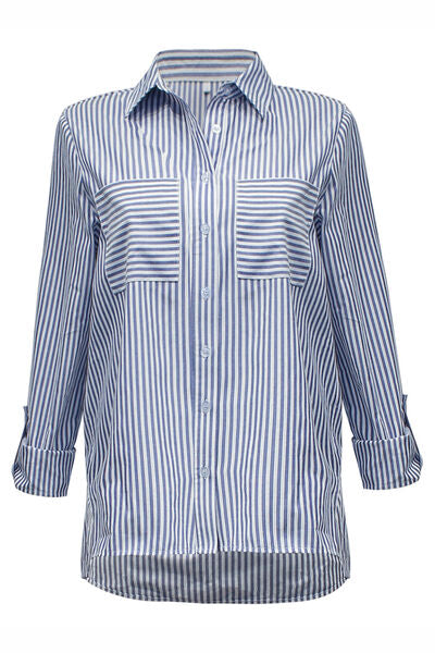 swvws Striped Pocketed Button Up Shirt