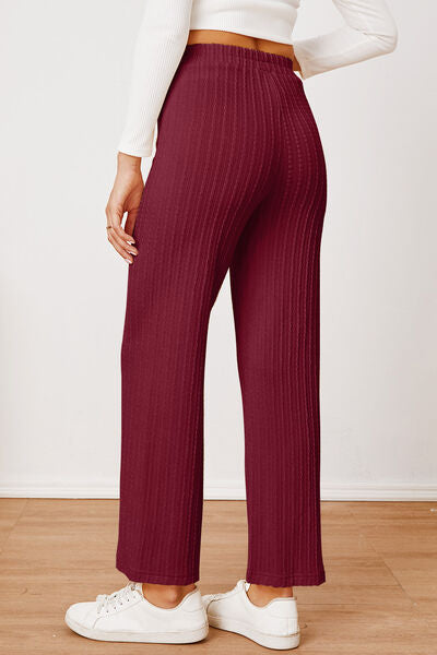 swvws Textured Elastic Waist Straight Pants