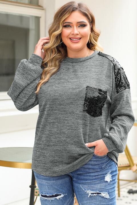 swvws Plus Size Sequin Drop Shoulder Top