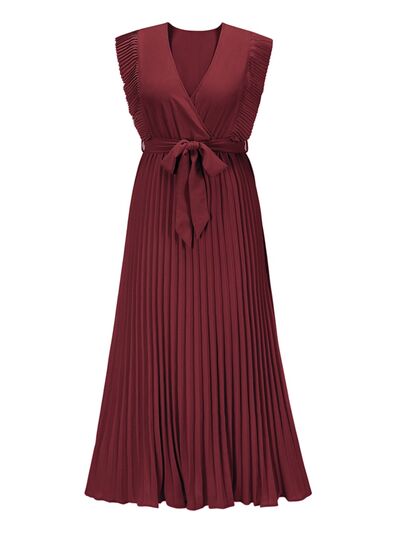 swvws Tied Surplice Cap Sleeve Pleated Dress