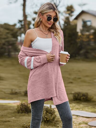 swvws Striped Open Front Dropped Shoulder Cardigan