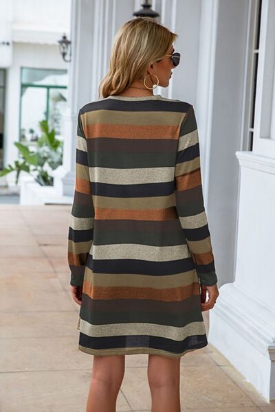 swvws Striped Round Neck Long Sleeve Dress