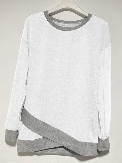 swvws Contrast Boat Neck Long Sleeve T-Shirt