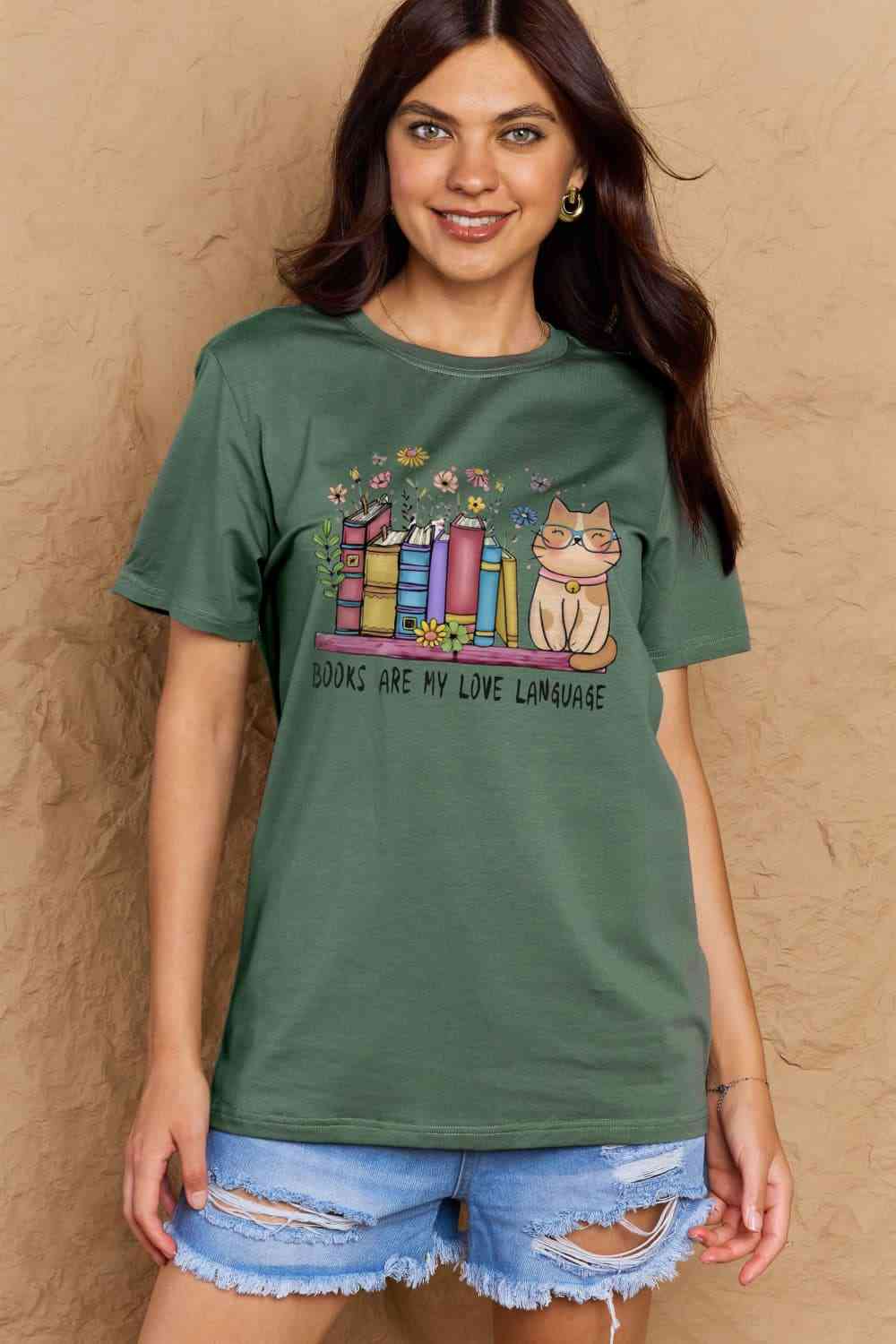 swvws Simply Love Full Size BOOKS ARE MY LOVE LANGUAGE Graphic Cotton Tee