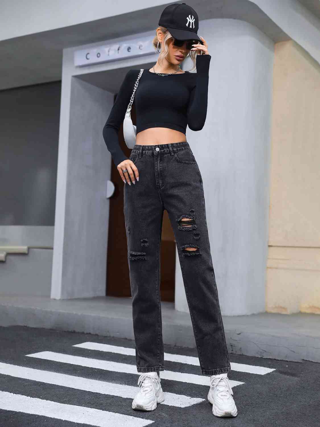 swvws Distressed Straight Leg Jeans