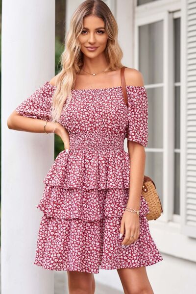 swvws Floral Smocked Short Sleeve Layered Dress