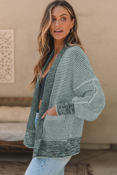 swvws Waffle-knit Pocketed Open Front Cardigan