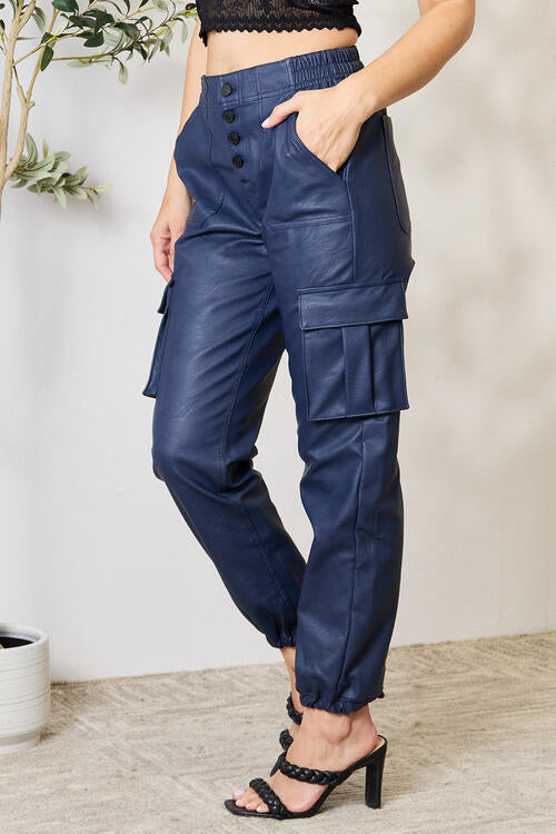 swvws Kancan High Waist Faux Leather Cargo Joggers