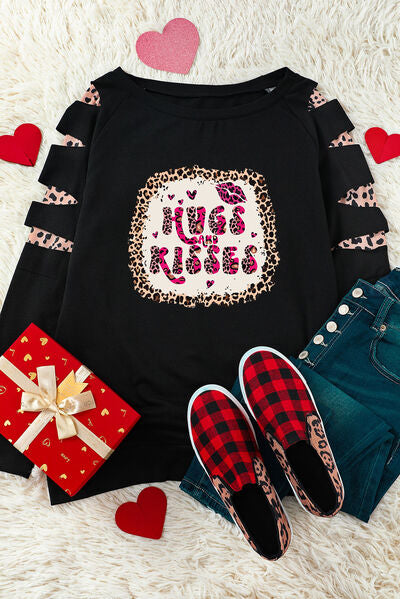 swvws HUGS AND KISSES Leopard Round Neck Sweatshirt