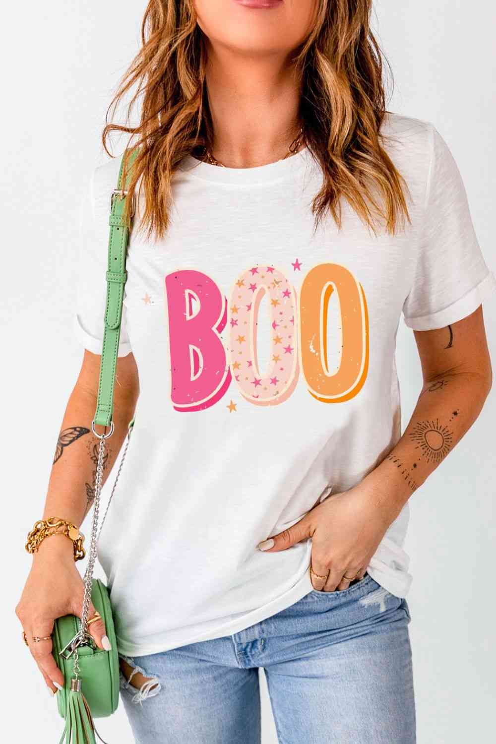 swvws Round Neck Short Sleeve BOO Graphic T-Shirt