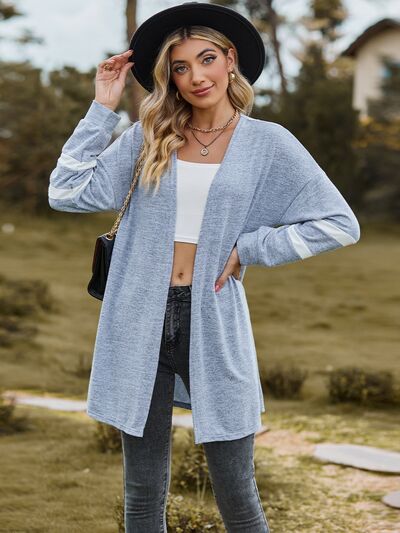 swvws Striped Open Front Dropped Shoulder Cardigan