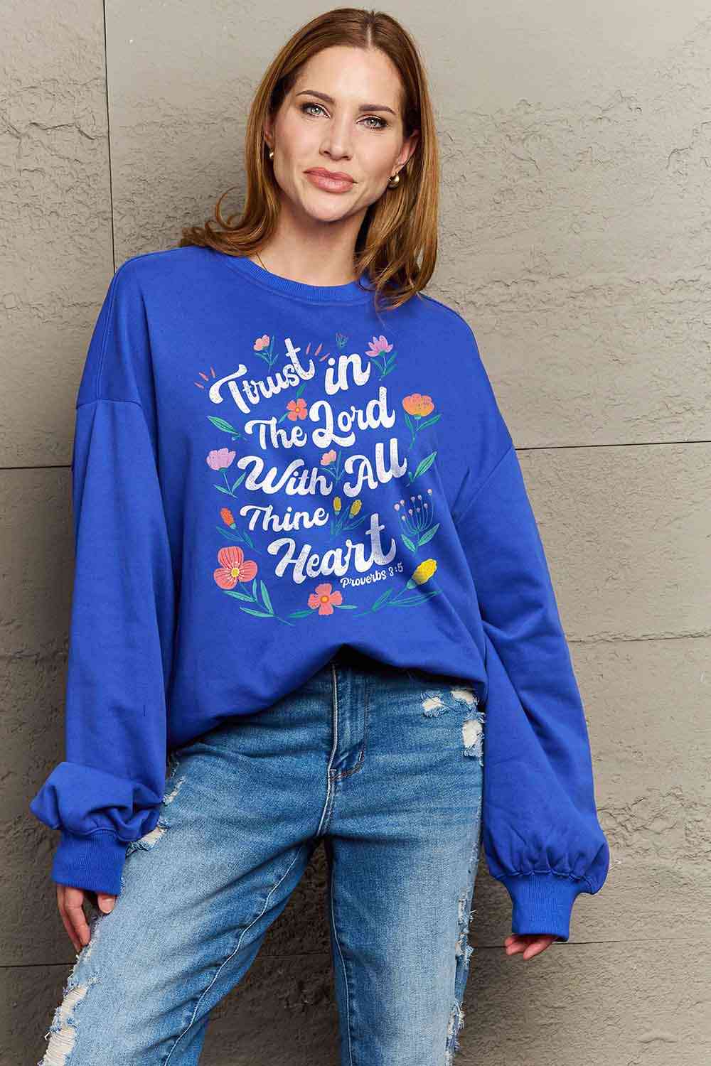 swvws Simply Love Full Size Flower Slogan Graphic Sweatshirt