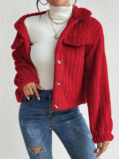 swvws Fuzzy Button Up Collared Neck Jacket