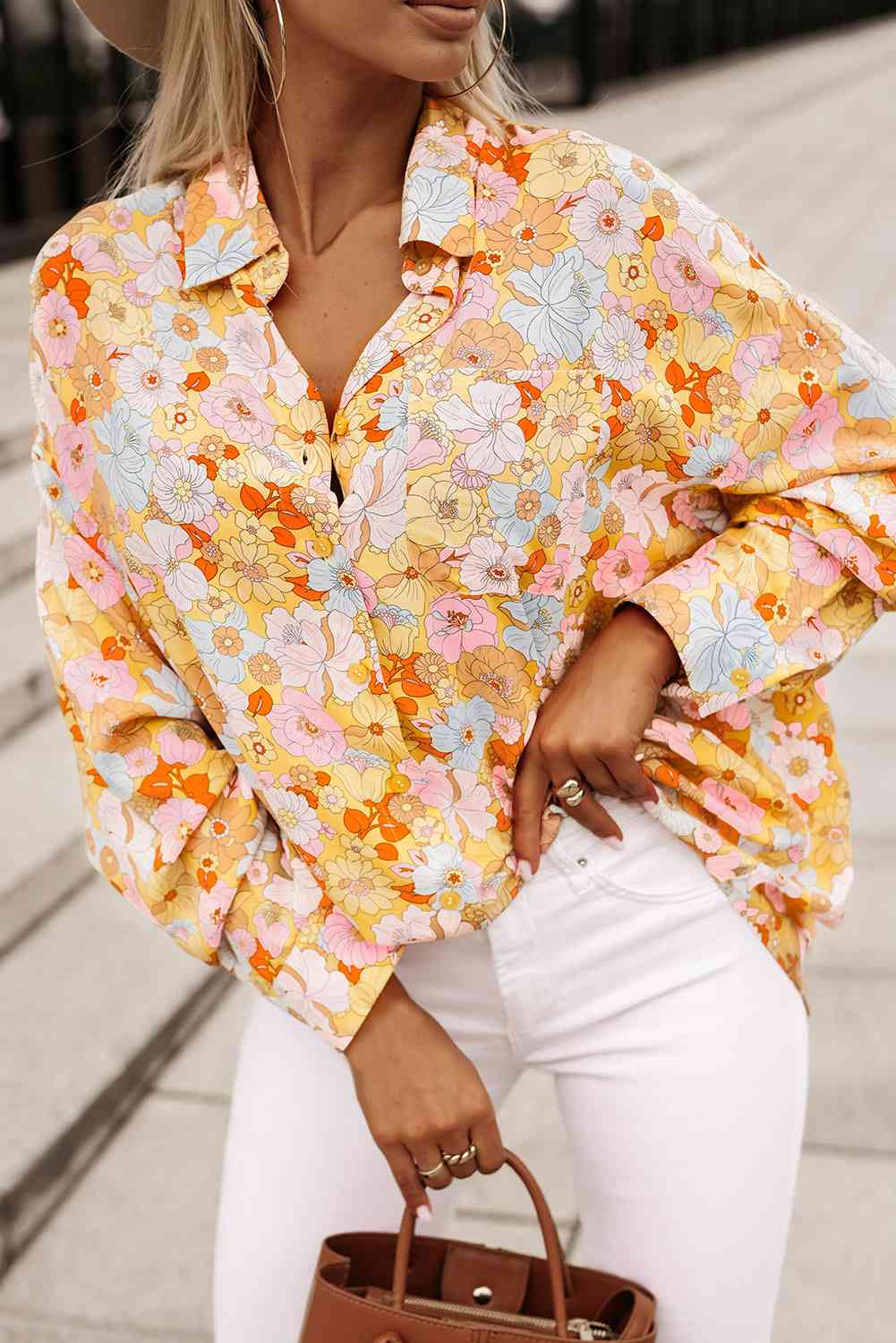 swvws Floral Collared Neck Long Sleeve Shirt