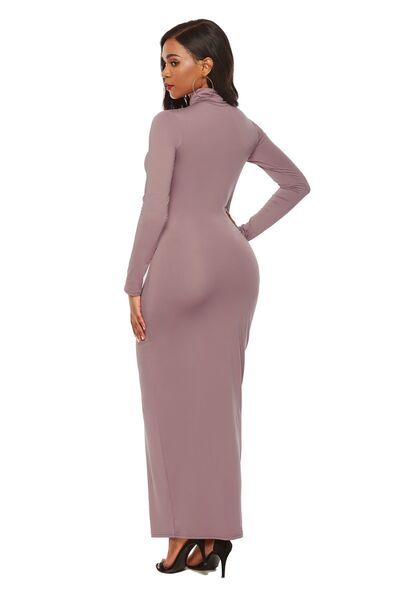 swvws Mock Neck Long Sleeve Maxi Slim Dress