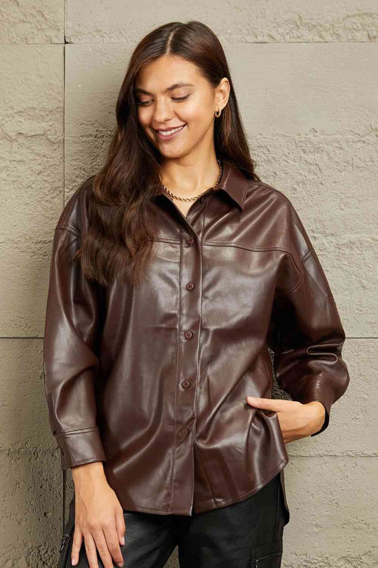 swvws e.Luna Vegan Leather Button Down Shirt