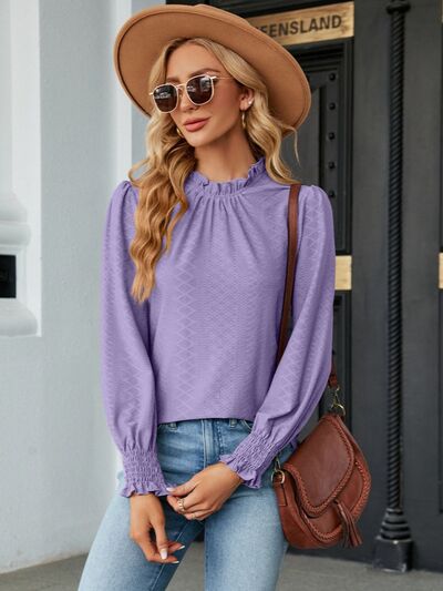 swvws Frill Mock Neck Lantern Sleeve Blouse