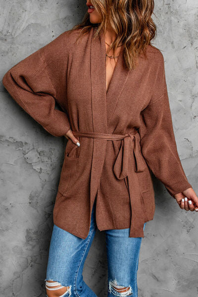 swvws Tied Open Front Dropped Shoulder Cardigan