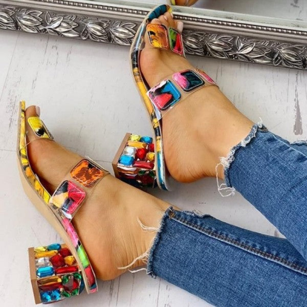 swvws - Colour Casual Patchwork Round Out Door Wedges Shoes