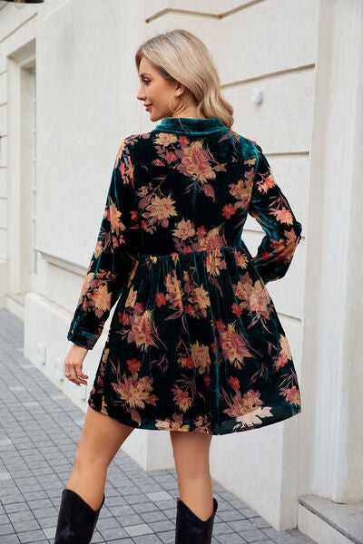 swvws Floral Button Up Collared Neck Shirt Dress