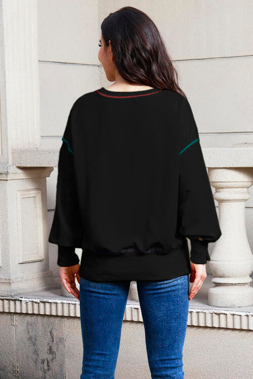 swvws Sequin Nutcracker Round Neck Slit Sweatshirt