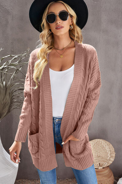 swvws Cable-Knit Open Front Dropped Shoulder Cardigan