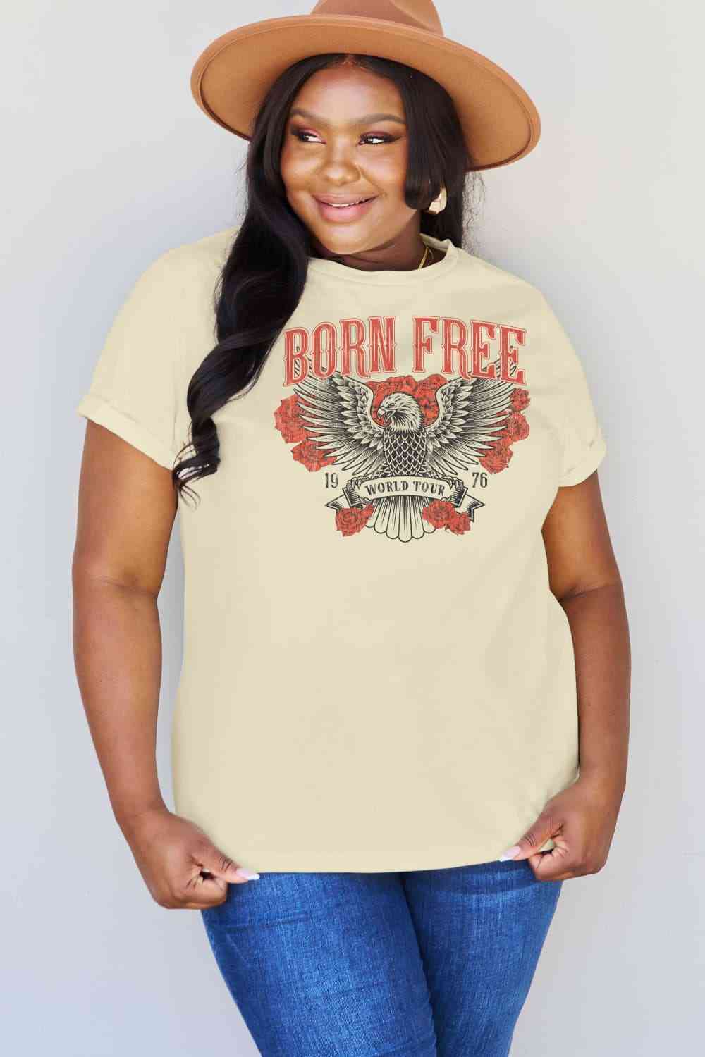 swvws Simply Love Full Size BORN FREE 1976 WORLD TOUR Graphic Cotton T-Shirt