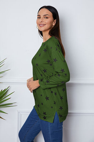 swvws Star Print Round Neck Dropped Shoulder Sweatshirt