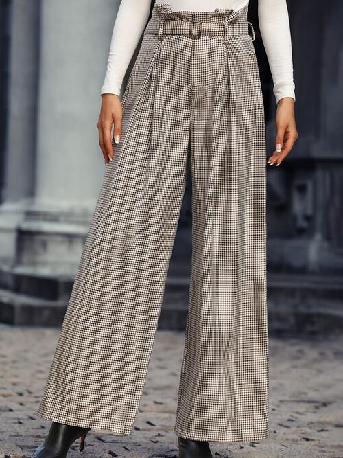 swvws Plaid Wide Leg Pants With Belt