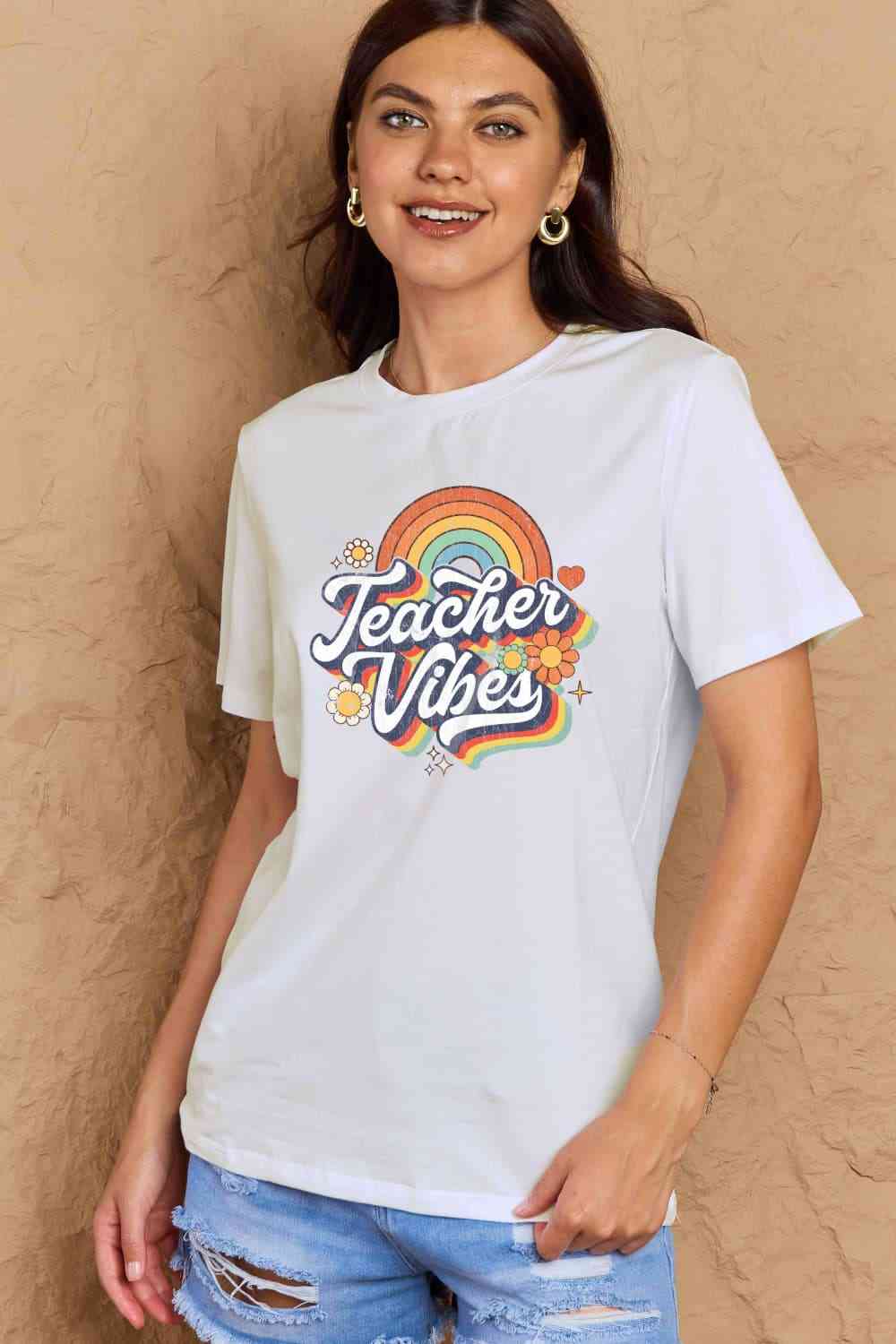 swvws Simply Love Full Size TEACHER VIBES Graphic Cotton T-Shirt