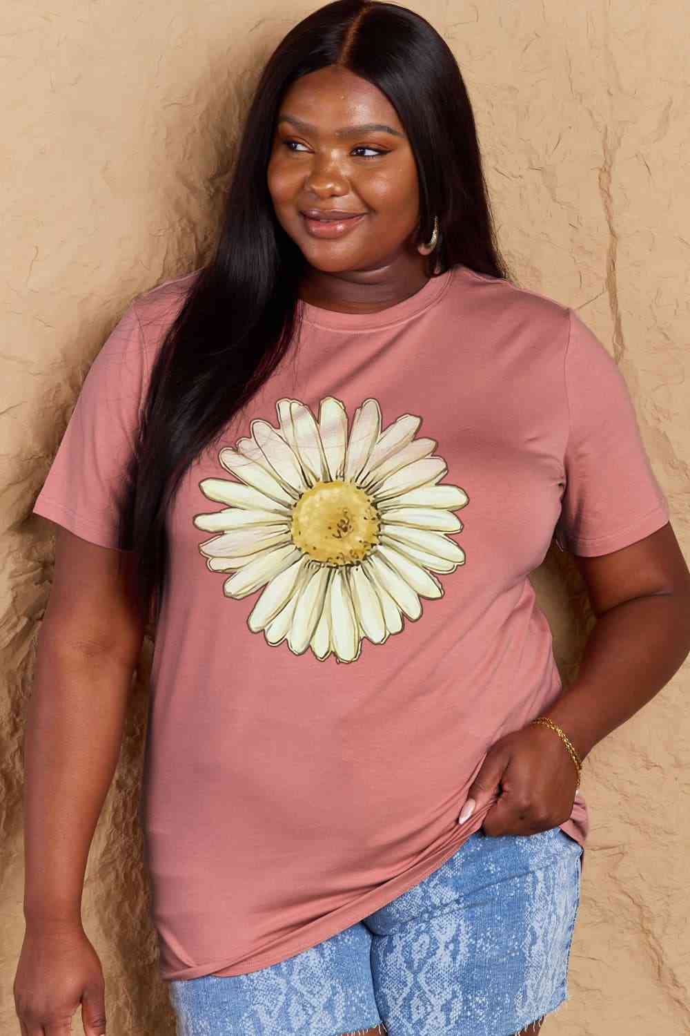 swvws Simply Love Full Size FLOWER Graphic Cotton Tee