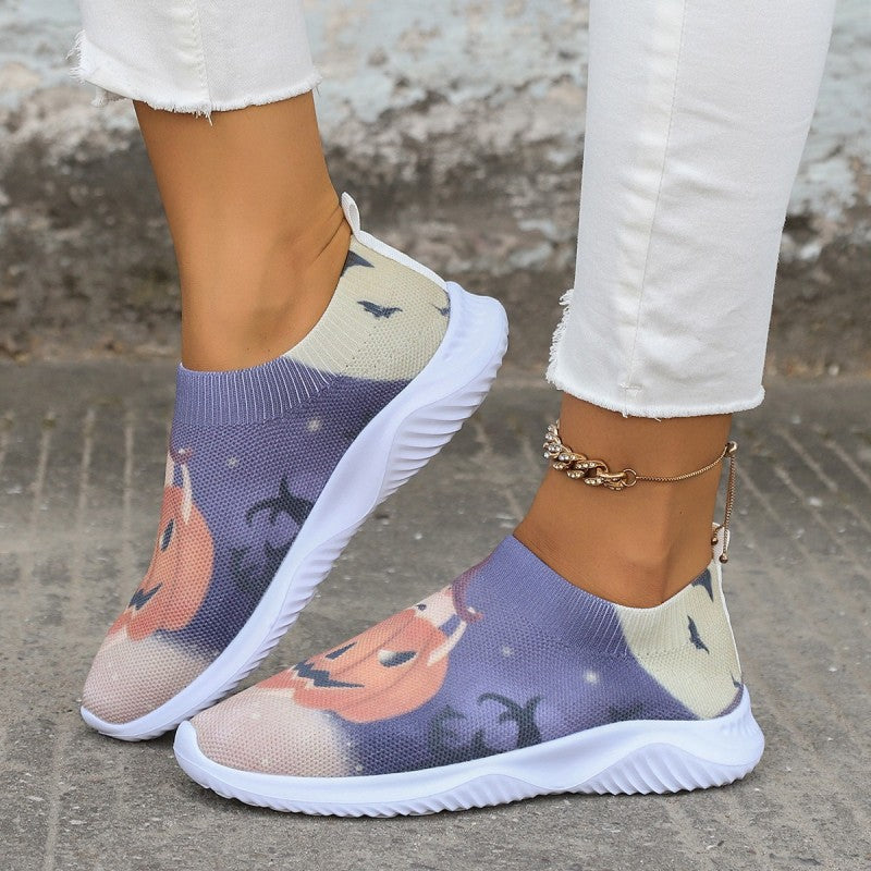 swvws - Halloween White Casual Patchwork Printing Round Comfortable Shoes