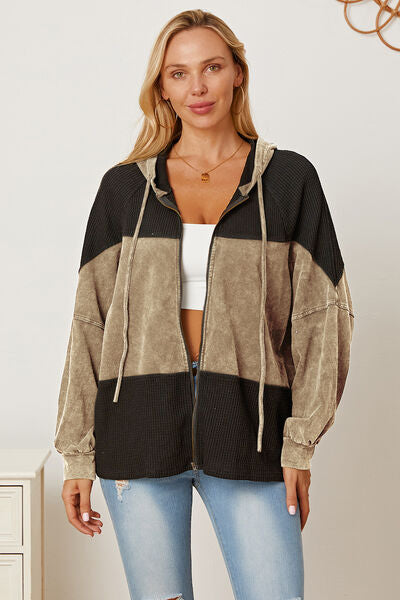 swvws Waffle-Knit Drawstring Hooded Outerwear