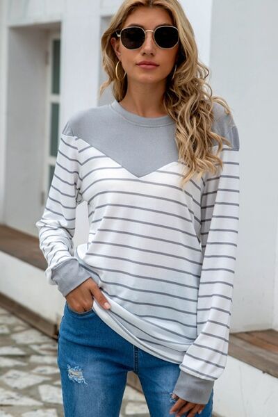 swvws Striped Round Neck Long Sleeve T-Shirt