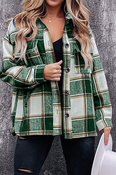 swvws Plaid Pocketed Dropped Shoulder Coat