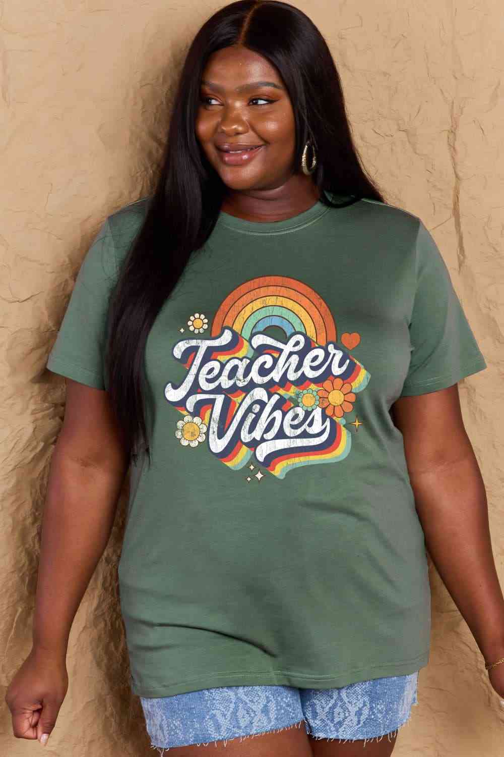 swvws Simply Love Full Size TEACHER VIBES Graphic Cotton T-Shirt