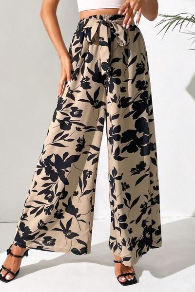 swvws Printed Tied Wide Leg Pants