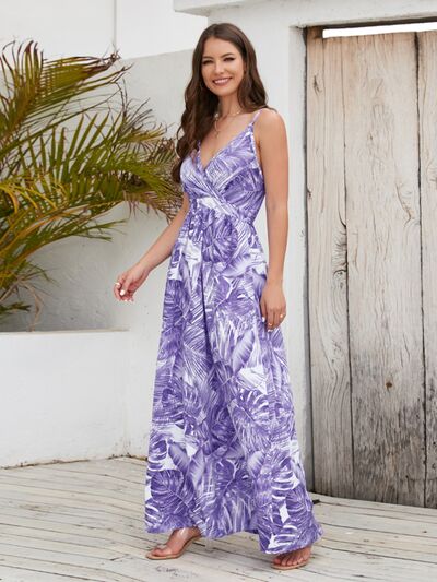 swvws Printed Surplice Spaghetti Strap Dress