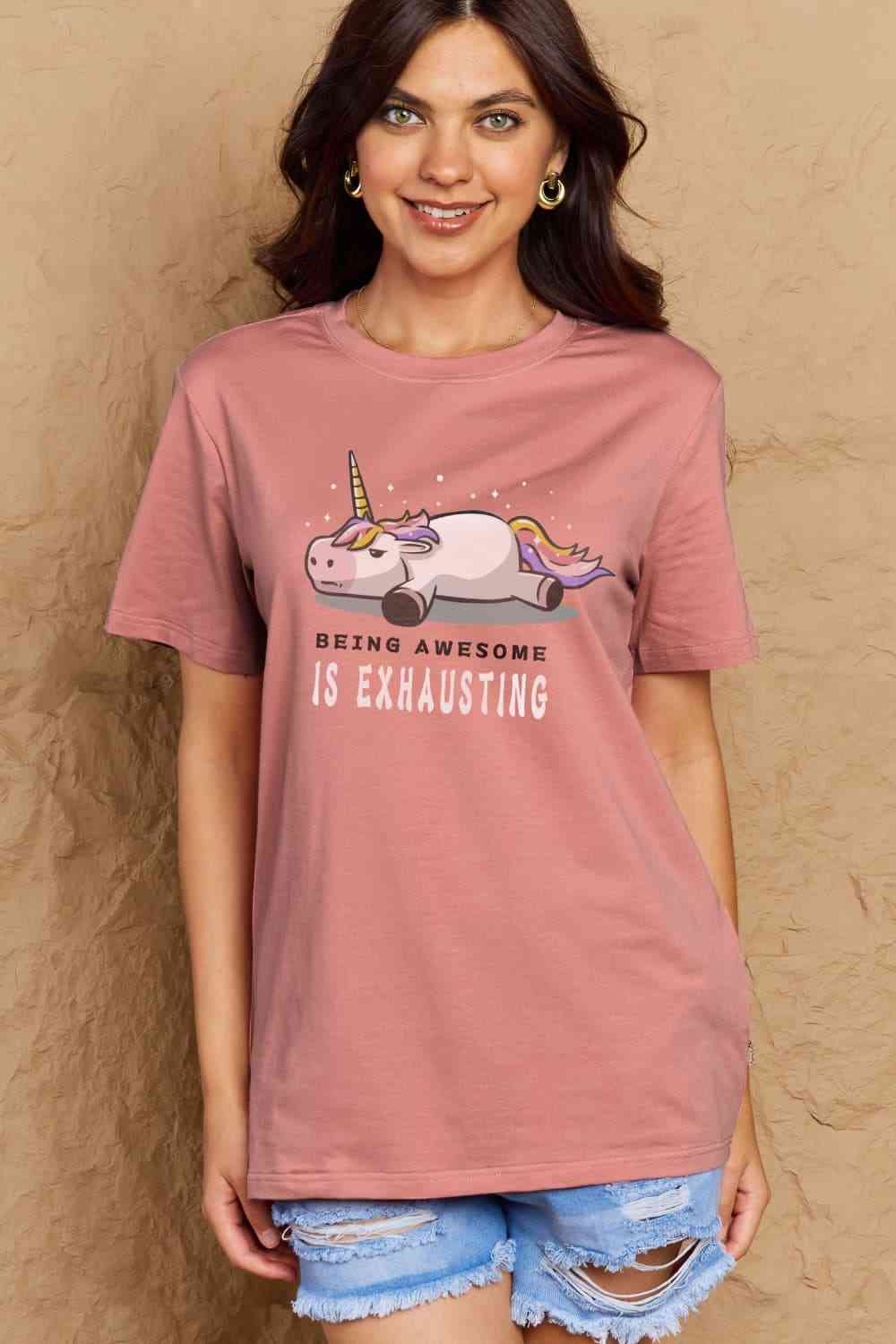 swvws Simply Love Full Size BEING AWESOME IS EXHAUSTING Graphic Cotton Tee